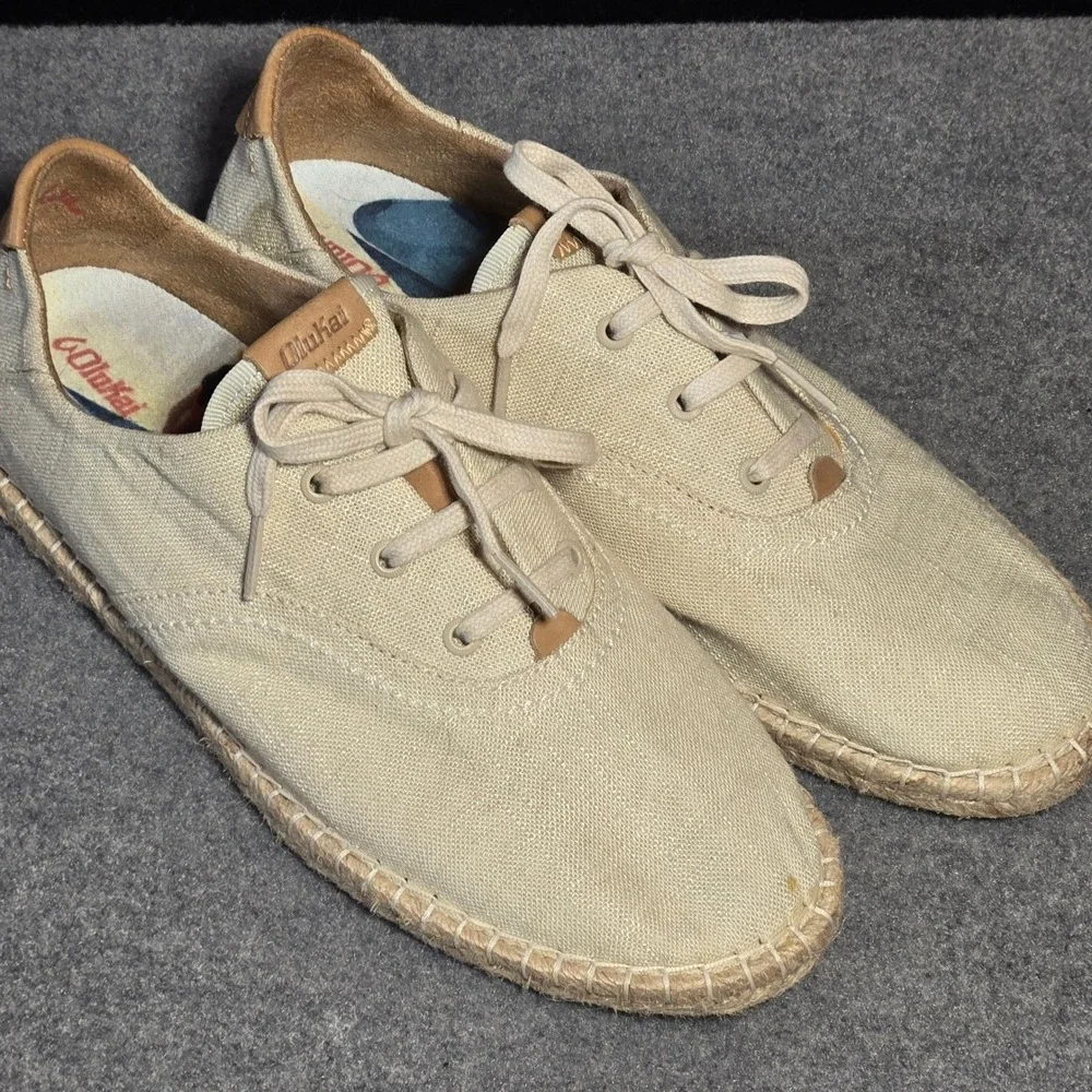 Olukai‎ Kaula Pa'a Li Womens 10 Sand Linen Espadrille Sneakers Tan 20463-2020